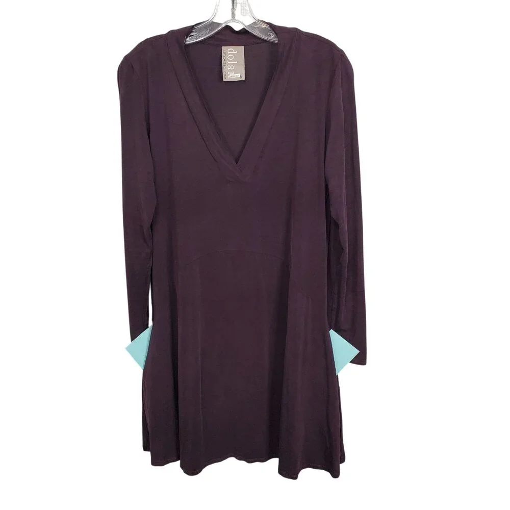 Dolan Left Coast Size M Dress Long Sleeve Silky Swing V Neck Relaxed Fit Pockets - Picture 11 of 11
